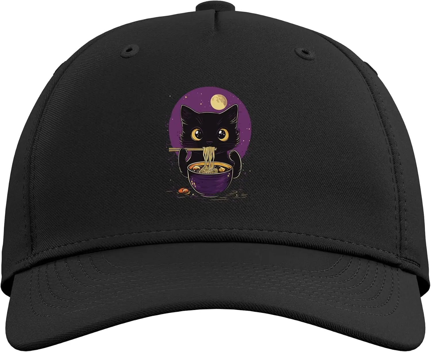 Funny Cat Eating Ramen Vintage Japanese Noodles Adjustable Baseball Hat Unisex Casual Retro Adjustable Dad Cap - Y2K Sun Hat