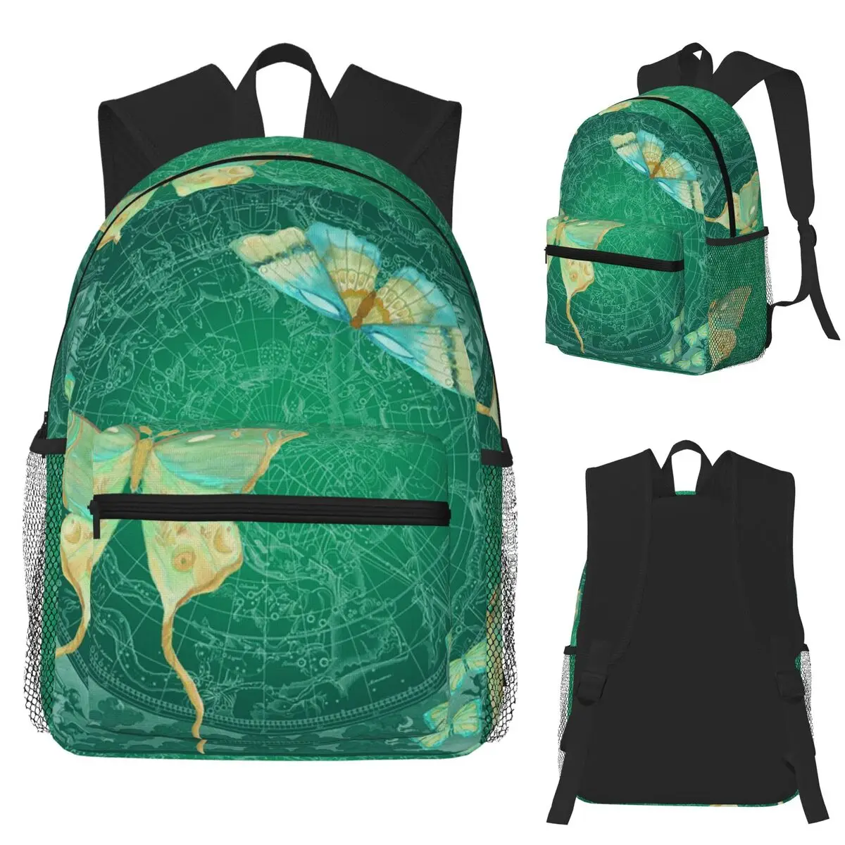 

Luna Moth On Emerald Green Student Backpack School Bag Hiking Travel Daypack for Men Women Fashion Bookbag Shoulder Bags