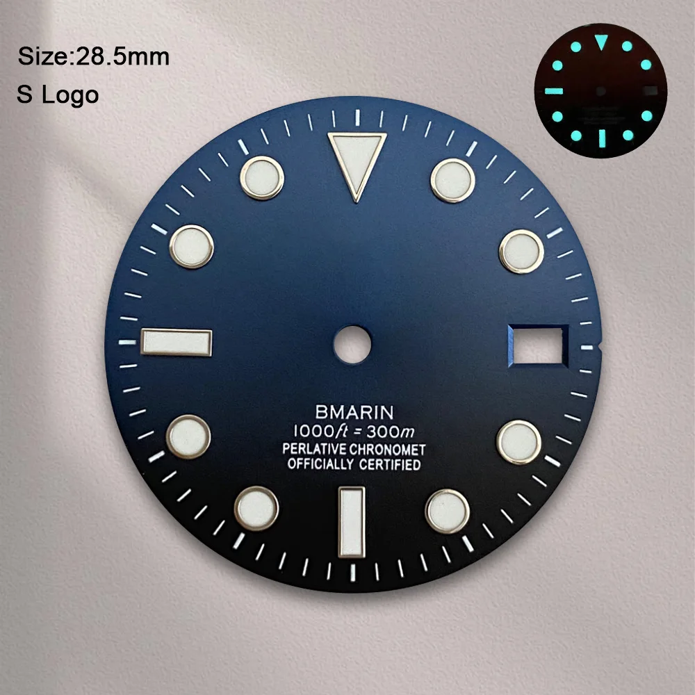 New 28.5mm S Logo SUB Gradient Dial Fit NH35 Movement Ice Blue Luminous High Quality Watch Modification Accessories