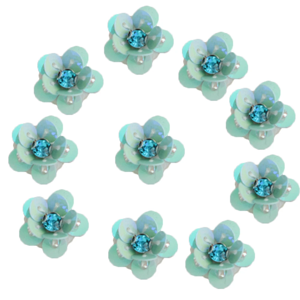 Sew-on Sequin Flower Applique, DIY Decoration, Cartoon Patch, Clothing Accessories, Blue and Pink, 10 PCs/Lot, 1.5*1.5cm