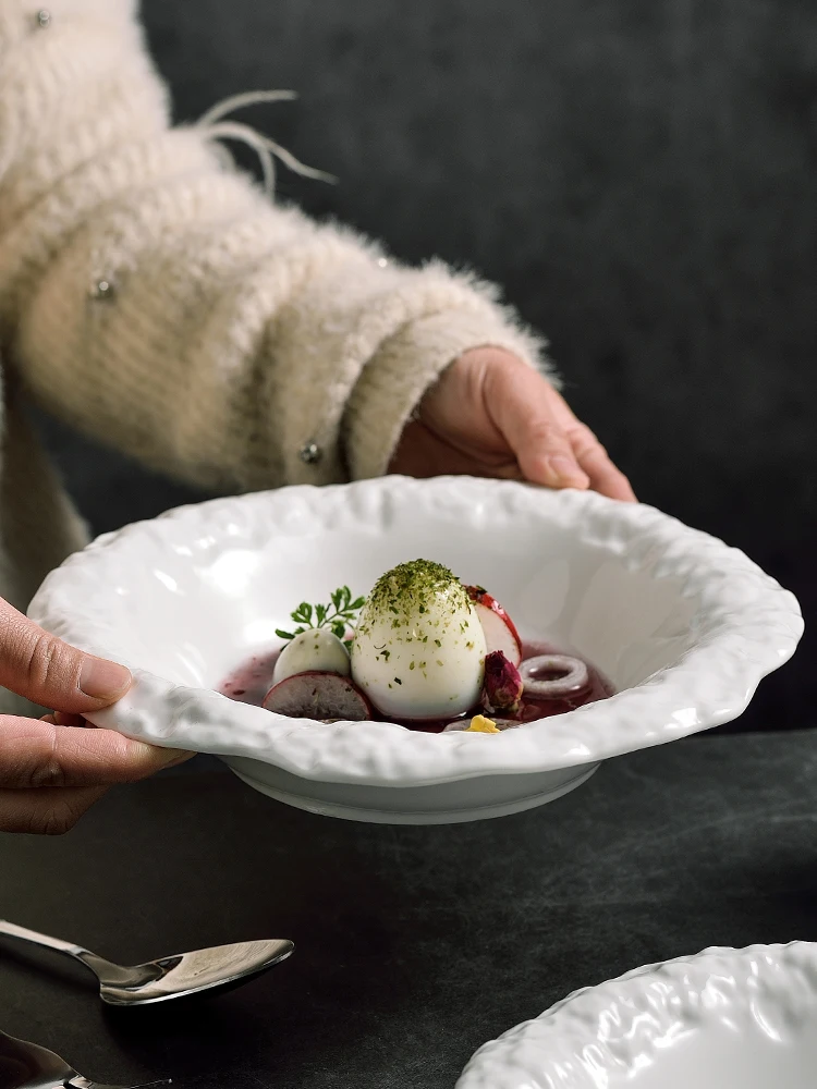 Stone Plate Household Ceramic Flat Shallow Plate Tableware Upscale Hotel Western Food Kitchen Fruit Plate