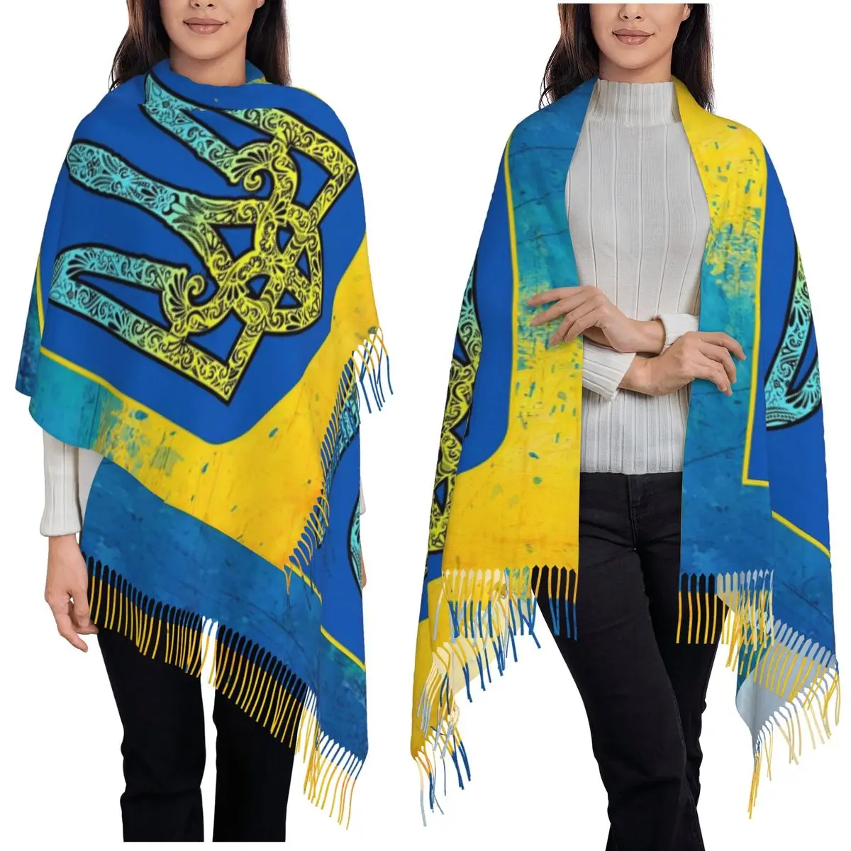 Flag Of Ukraine Scarf Tassel Scarves Women Soft Warm Shawls and Wraps Long Fall Winter Shawl Wrap