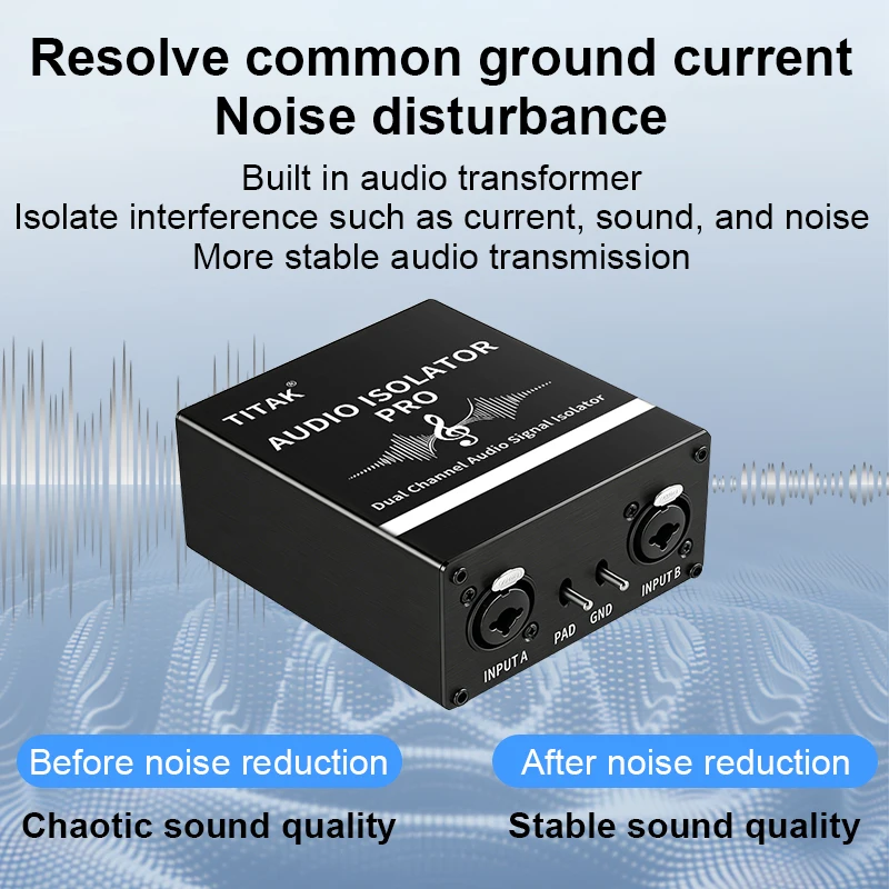 Audio Isolator XLR 6.35mm 2 Channel Ground Loop Noise Isolator Permalloy Transformer Noise Suppressor for Stage Live Broadcast