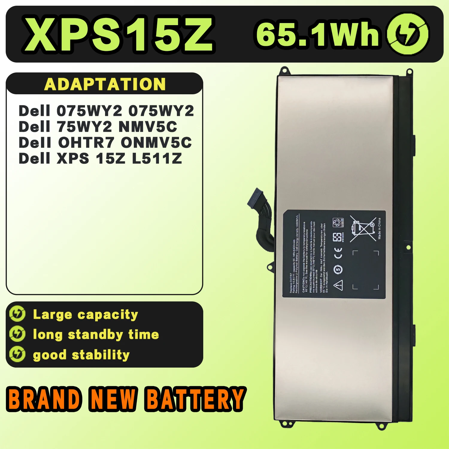 SAT XPS15Z New Laptop Batteries Replacement For DELL L511Z L511X  0HTR7 0NMV5C NMV5C 075WY2 14.8V-65.1Wh-4400mAh