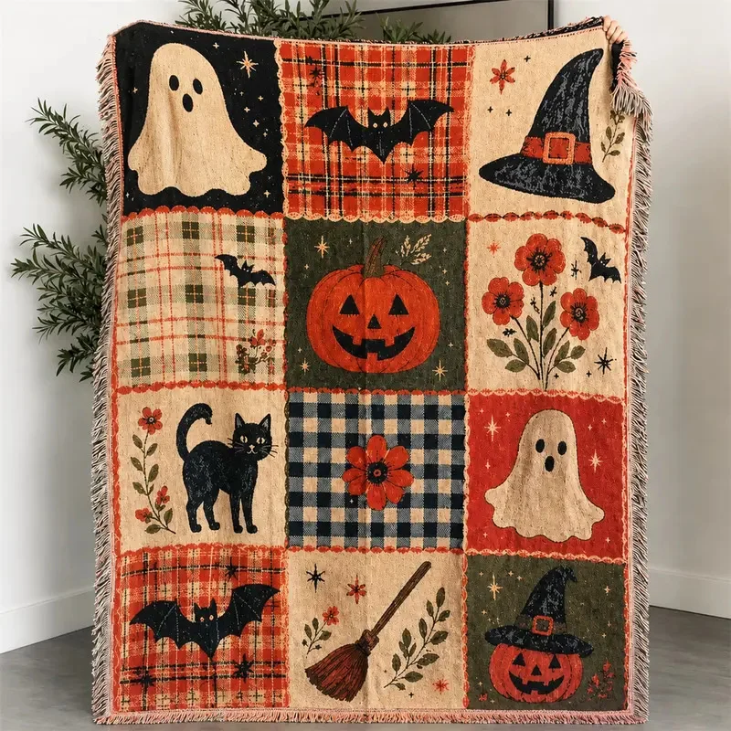 Halloween Pumpkin Ghost Throw Blanket Soft Flannel Sofa Bed Camping Blanket Autumn Winter Fireplace Tapestry Decor