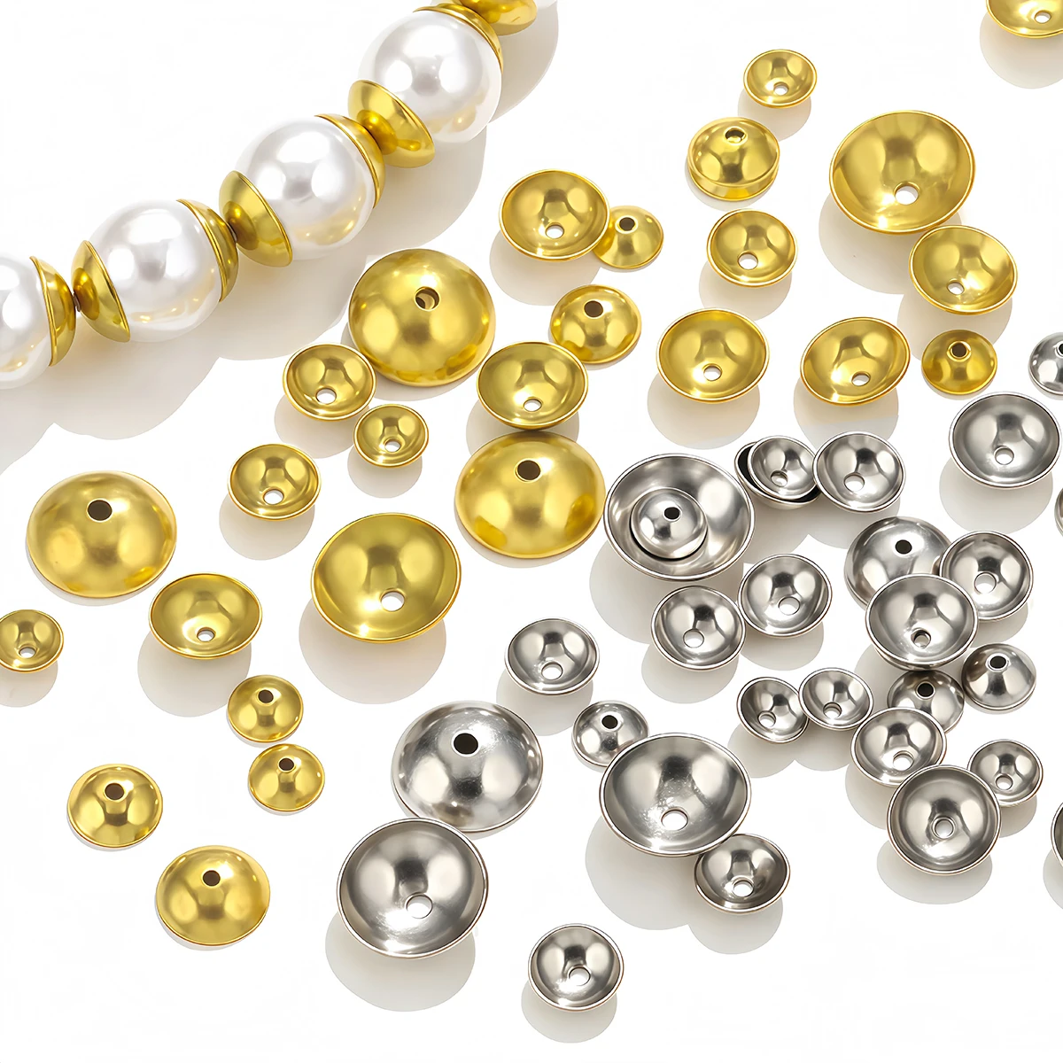100-200 Stück 3-10mm Goldfarbene Edelstahl-Rundperlenkappen, Abstandsperlen-Verbinder für DIY-Halsketten-Schmuckherstellungszubehör – Detail 2