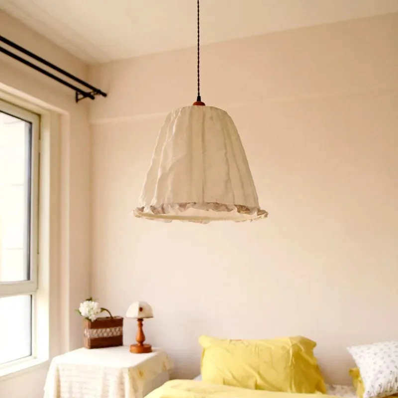 Japanese Retro Pendant Lights Fabric Lampshade LED Decoration Living Room Bedroom Restaurant Study