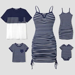 PatPat Family Matching Color Block Tee and Stripe Bodycon Strap Dress Sets