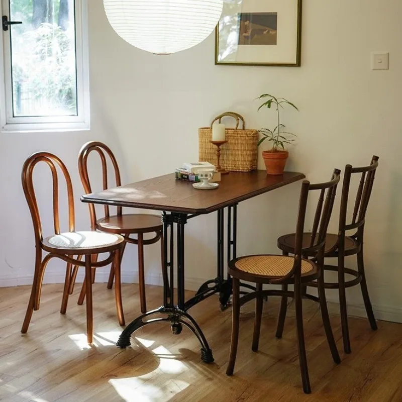 Mid Century Rattan Chair,French Style Solid Wood Dining,Thonet Type Cane Back Chair,Vintage Woven Seat for Kitchen Cafe Home view 5