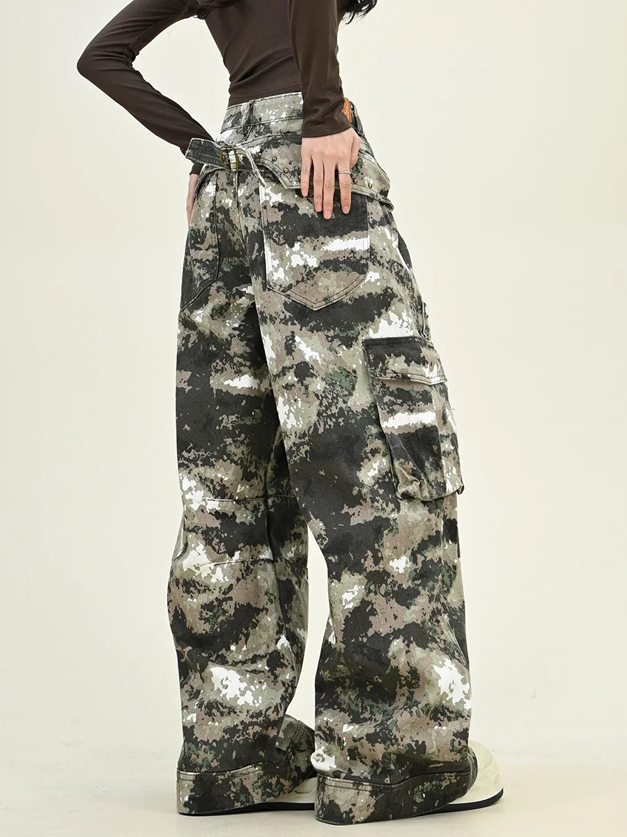 Vibe Camouflage Casual Pants Women's 2024 Autumn New Loose Bf American High Street Ins Wide-leg Trousers