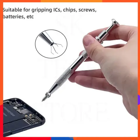 4-Claw IC Chip Extractor Remover Tool with Metal Handle Anti-static PCB Repair Grabber Tweezers for Electronic Components Repair