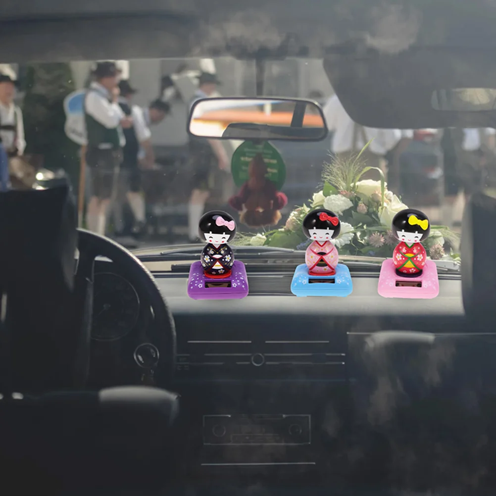 

3 Pcs Kimono Statues Small Toys Figurines Car nament Shaking Head Solar Powered Decorations Home Office Accessories