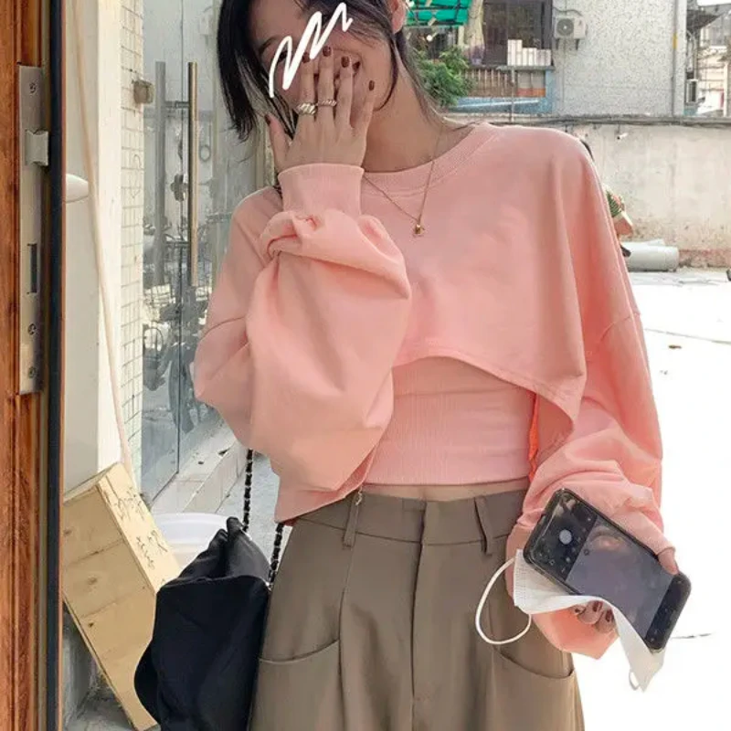 Sweatshirts Women Solid All-match Cropped Chic Popular Streetwear Korean Fashion Spring Daily All-match Ins Female Clothing Y2k