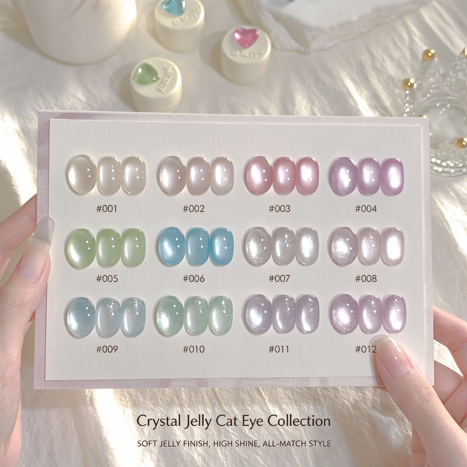 12pcs-set Ice Crystal Jelly Cat Eye Series Flash Glass Beads Nail Polish Gel Ice Transparent Glitter Sparkling DIY Nail Art Glue