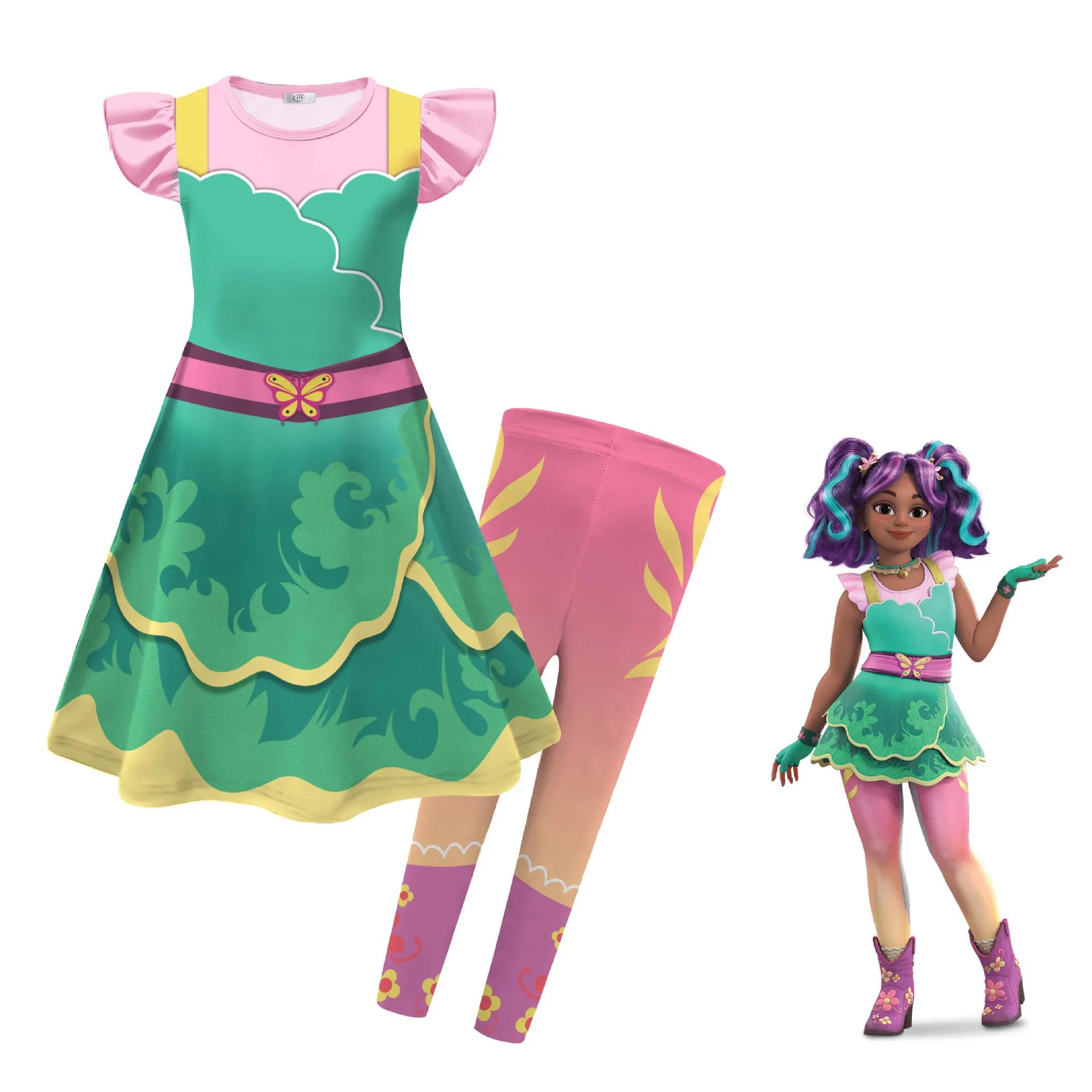 

Girl's Fate The Winx Saga cosplay costume digital print girl's milk silk dress+pants