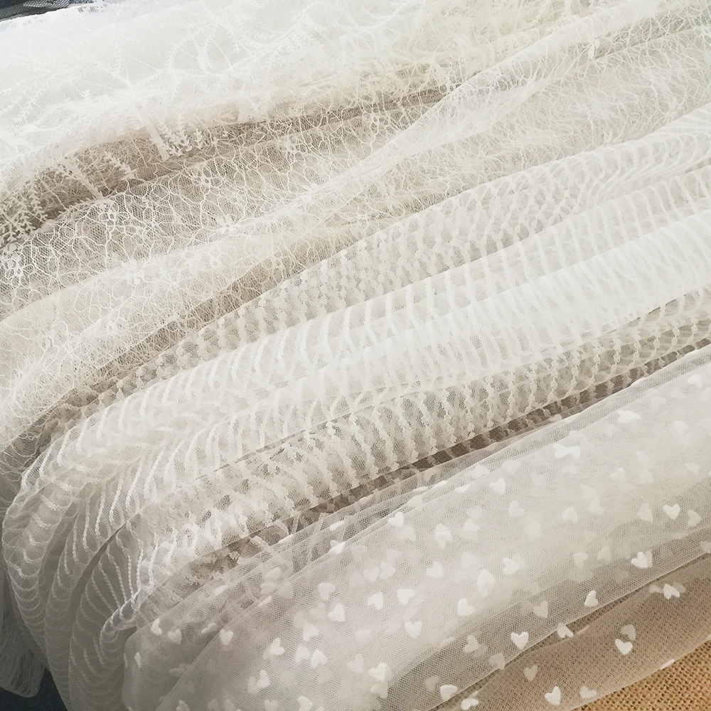 14 Styles can choose off white embroidered jacquard tulle fabric for  wedding dress french prom skirt sewing mesh cloth