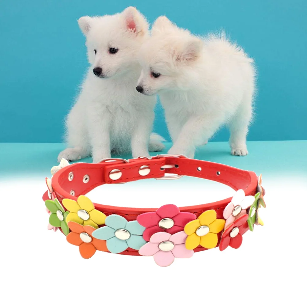 Regulowany różowy obroża dla zwierząt z motywem kwiatowym dla psa, kota, szczeniaka, na szyję o obwodzie 30-36 cm, wygodna obroża bezpieczeństwa z PU z kółkiem D.