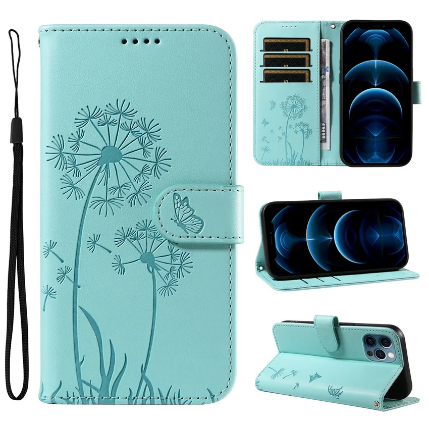 Oppo用バタフライタンポポ電話ケース、スタンドカバー、カードスロット、ウォレット、10、11、11f、12、12f、4z、5f、5z、6z、7z、7、8 8tライト、プロ5g