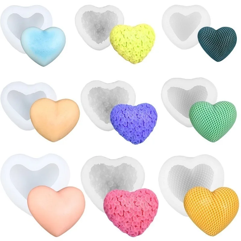 DIY Love Heart 3D Silicone Mould for Valentine Car Scented Candle Squishy Ornament Chocolate Fondant Baking Home Decor Gift Tool 3