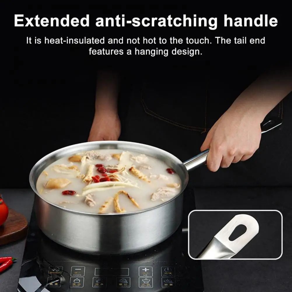 

Stainless Steel Pot with Sunken Anti-Overflow Lid Corrosion-resistant Frying Pan Even Kitchen Essential for Home Cafe Restaurant