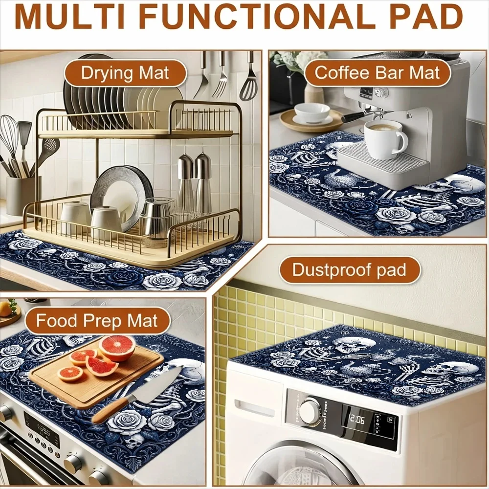Gothic Skeleton Rose Tea Party Stove Protector Mat, Heat Resistant, Wear Resistant, Stain Resistant, Durable, Easy to Clean, Reusable, for Gas Stove, Glass Cooktop, Induction Cooker, Oven, Washer & Dryer Top