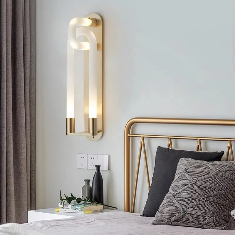 Imagem -05 - Art Design Led Wall Lights para Salão Quarto Restaurante Aisle Sconce Ouro Preto Metal Branco Tubo de Acrílico Home Decor