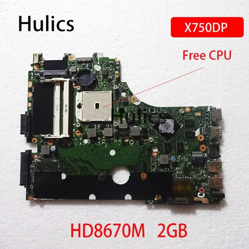 Hulics Used X750DP Laptop Motherboard REV:2.0 For ASUS R510D X550 X550DP K550D X550D K550DP HD 8670M HD8670M 2GB Mainboard