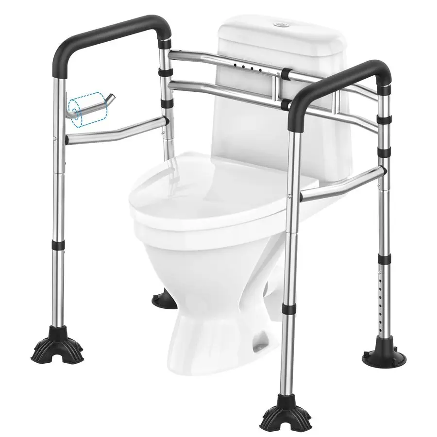 

Safety Rail, 380LB Stainless Steel Toilet Frame with Padded HandlesampPaper Holder, Adjustable Detachable Handicap Toilet Rails,