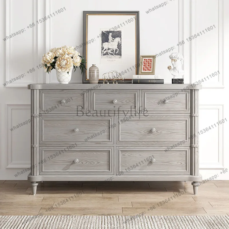 Retro gray American bucket cabinet solid wood home entrance living room light luxury storage cabinet