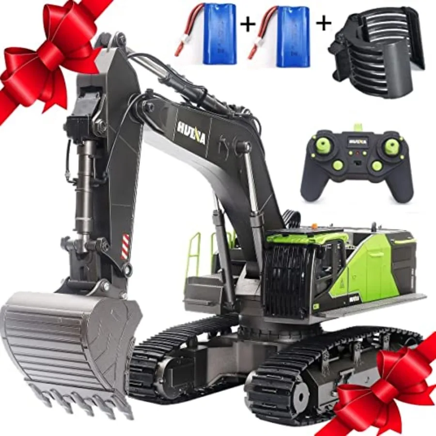 

RC Excavator for Adults: Construction Vehicle with Metal Bucket, Yellow, Fully Functional 28-Channel Remote Control, LED Lights