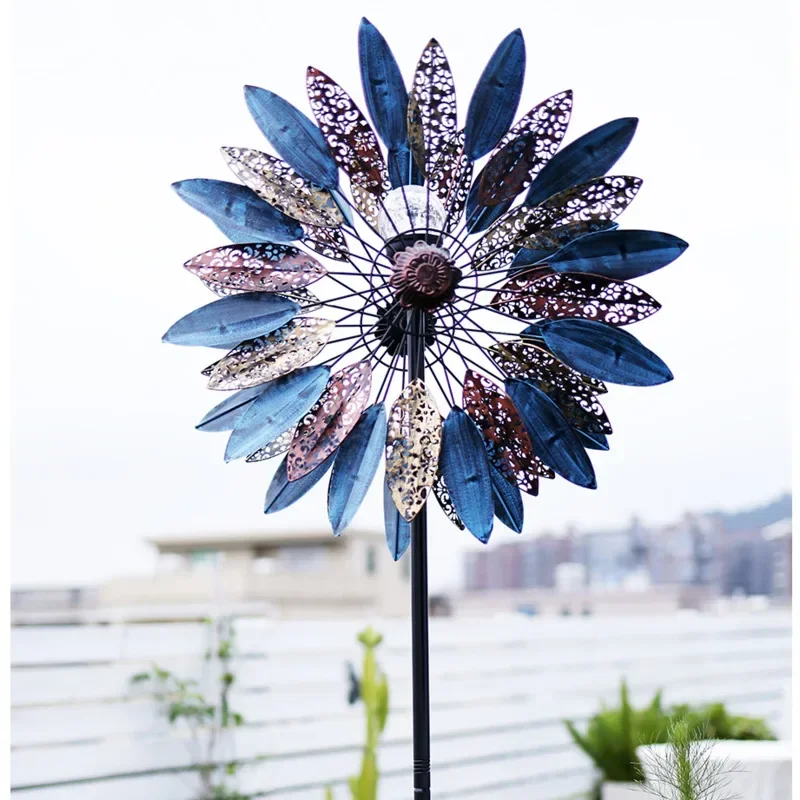 Outdoor Garden Rotating Windmill, Villa Iron Decor Item, Landscape Setup Gardening Decor, Ground Insert Windmill Display