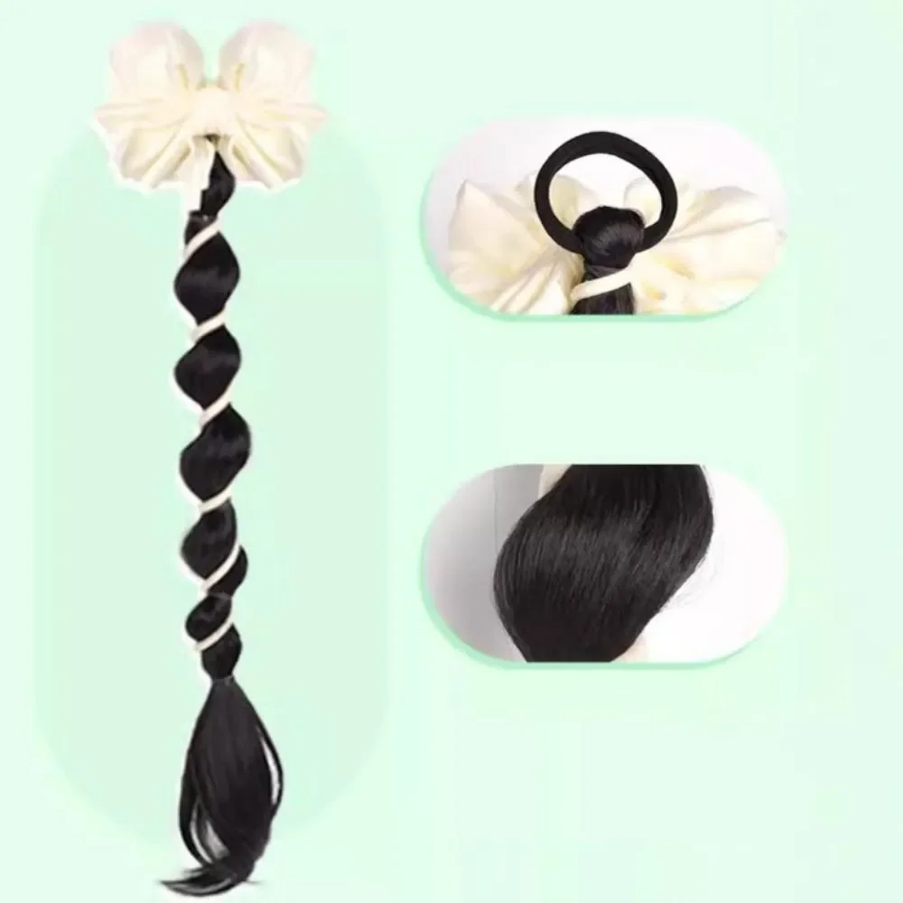 Synthetic Wig Hair Clip for Women Fashion Bowknot Telephone Line Fake Ponytail Wig Women Twist Braided Bubble Tied Hair Extensio