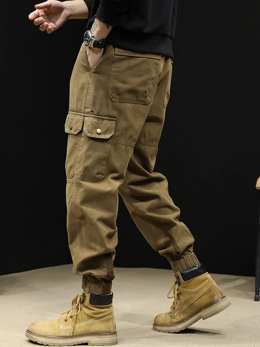 

Американские рабочие брюки в стиле ретро, мужские осенние 2024, новые модные брендовые мужские повседневные брюки с манжетами, большой размер, весна-осень, свободный крой