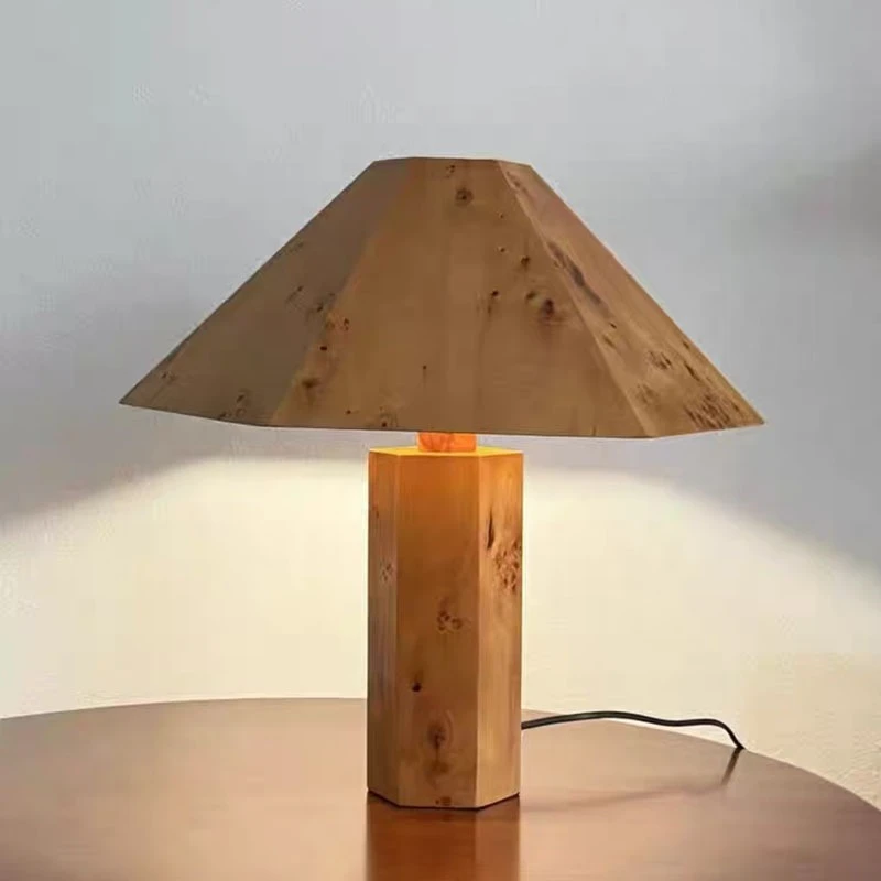 

Vintage Wooden Solid Wood LED Desk Lamp Living Room Coffee Table French Style Bedroom Headboard Designer Study Lighting Fixture