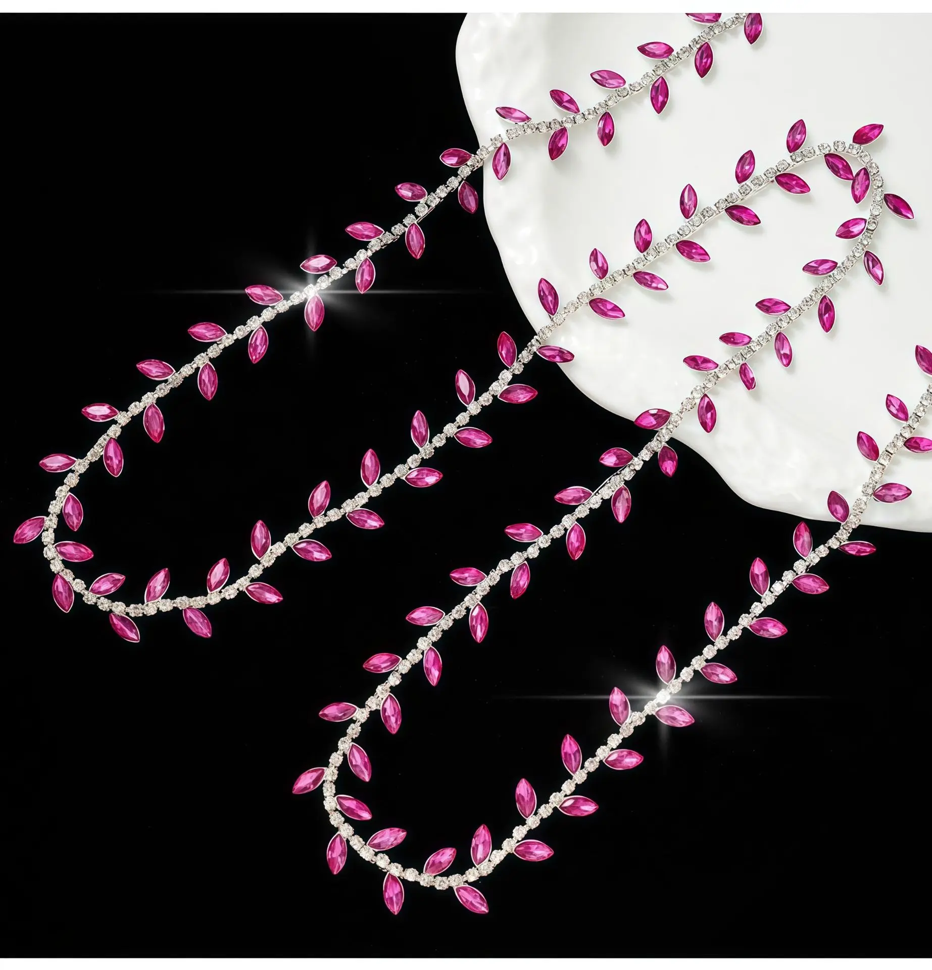 10 Meter Strass-Kette Kristall-Diamant Kleidungszubehör DIY Handwerk Dekoration Blattförmiges Strass-Band Nähzubehör – Detail 7