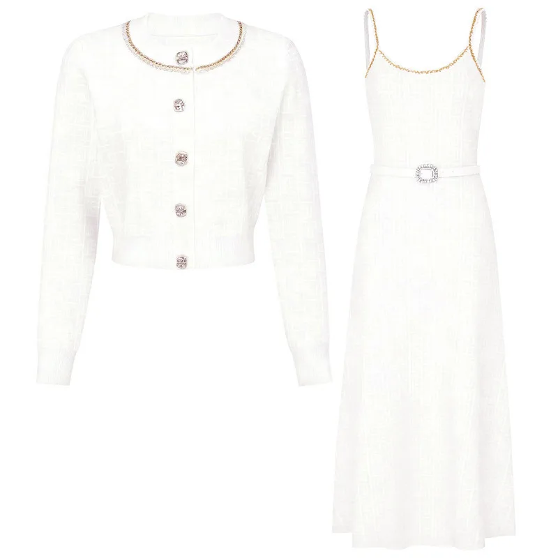 CHUJIE 2025 Frühling Und Herbst Neue Stil Modische Gestrickte frauen Top Oberbekleidung + Hosenträger Kleid Set