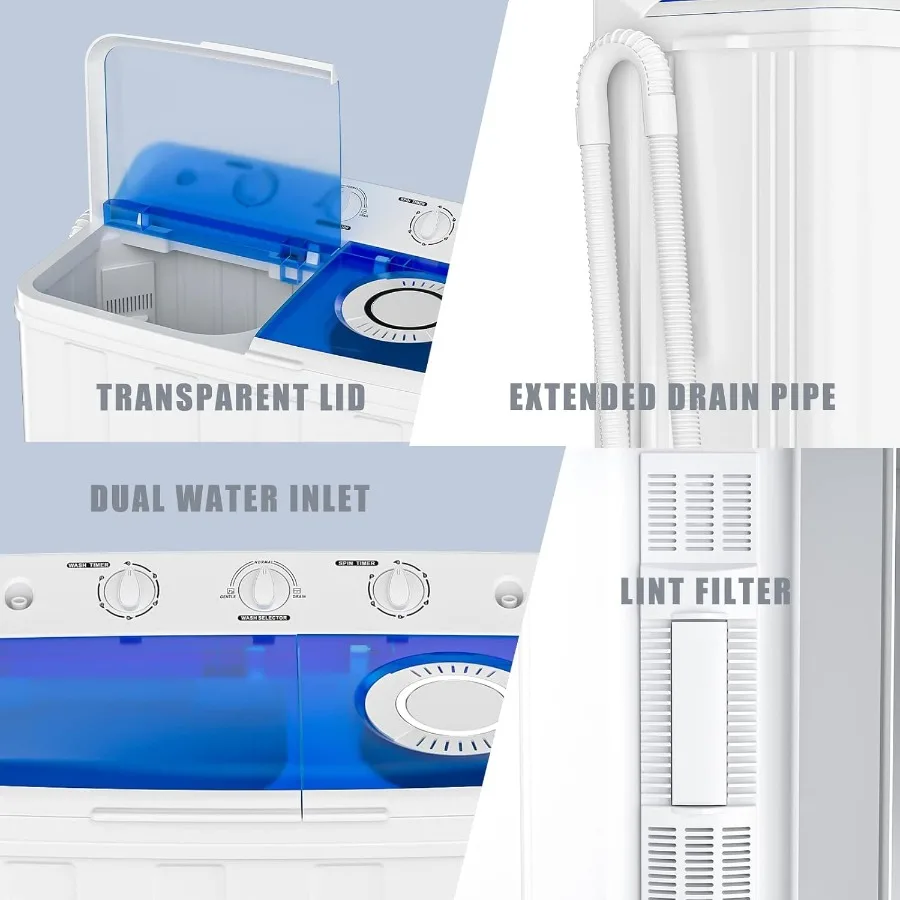 غسالة محمولة بحوض مزدوج بسعة إجمالية 28 رطل تتميز بغسالة 18 رطل ومجفف دوار سعة 10 رطل مثالي لـ Compact La #5
