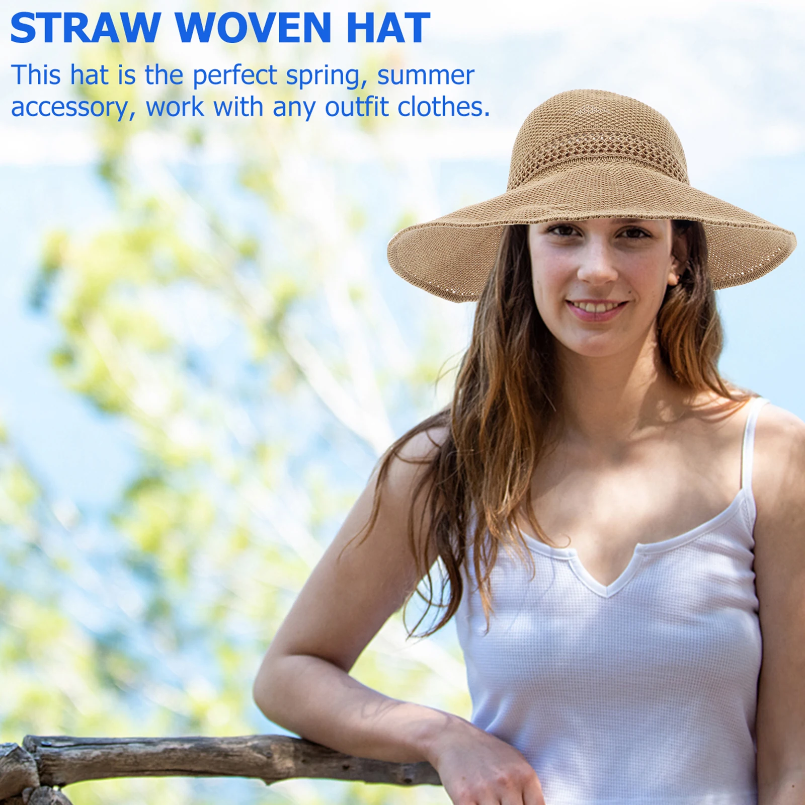 

Fashionable Wide Brim Straw Sun Hat Handmade Sunshade Hat For Women Summer Outdoor Uv Protection Breathable Open Top Design