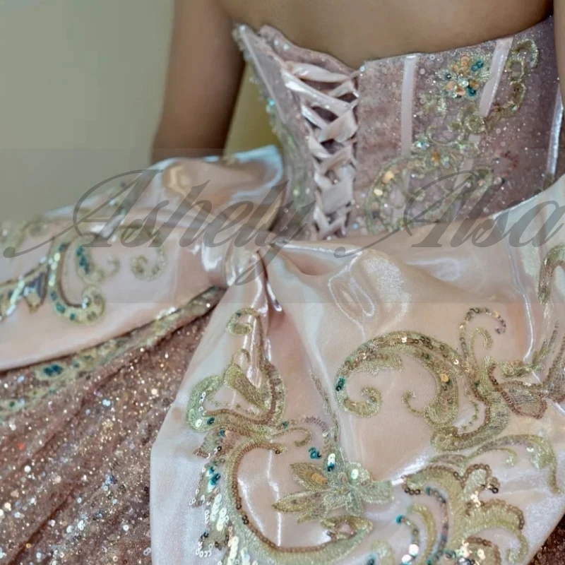 A1926 فاخر المكسيكي الحلو 16 فساتين الكرة ثوب مطرزة زين القوس كامل طول المرأة حفلة عيد ميلاد Quinceanera 15 مخصص #6