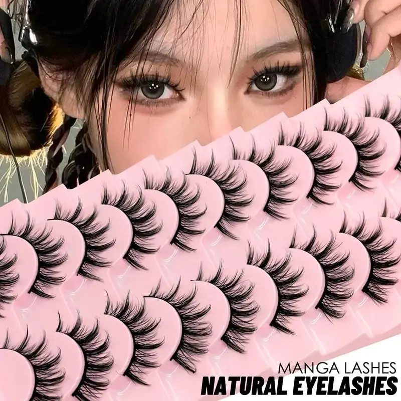 GROINNEYA Eyelashes 10 Pairs Mange Lashes 3D Cat Eye Lashes Faux Mink Lashes Natural Fluffy False Eyelashes Wispy Makeup Tools