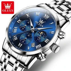 OLEVS 5529 Business Quartz Watch Gift Round-dial Stainless Steel Watchband Calendar Luminous