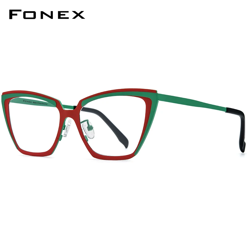 FONEX Titanium Glasses Frame Women New Fashion Brand Design Big Size Cat Eye Eyeglasses Ultralight Cateye Oversize Eyewear 85809