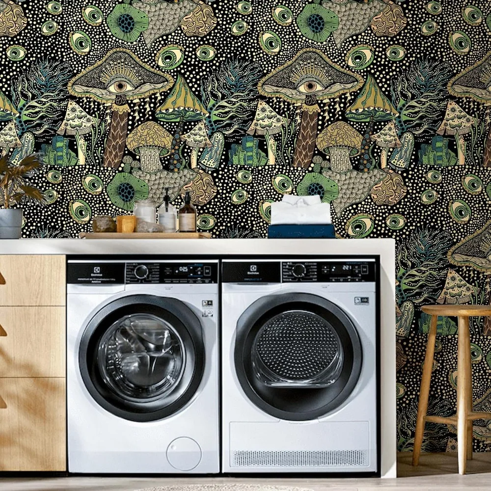 ورق جدران قابل للتقشير واللصق بتصميم فطر بوهو زهري - ذاتي اللصق لغرفة النوم والحمام، بطول 17.7 بوصة × 98.4 قدم