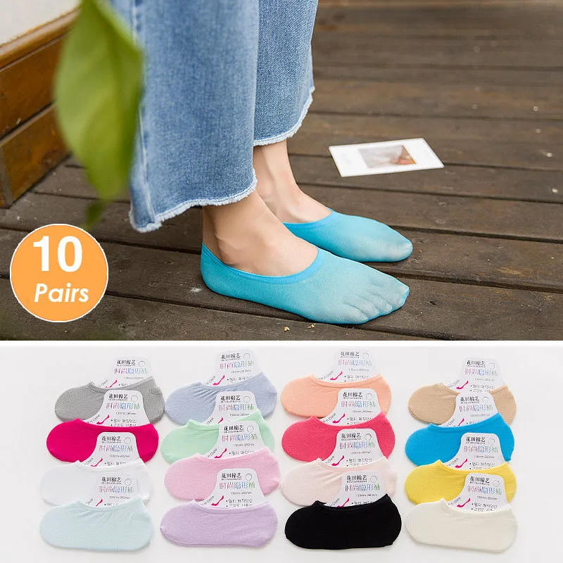 10 Pairs/lot Women Invisible Socks Nonslip Loafer Boat Liner Ankle Socks Comfortable Socks Women Accessories Various Colors