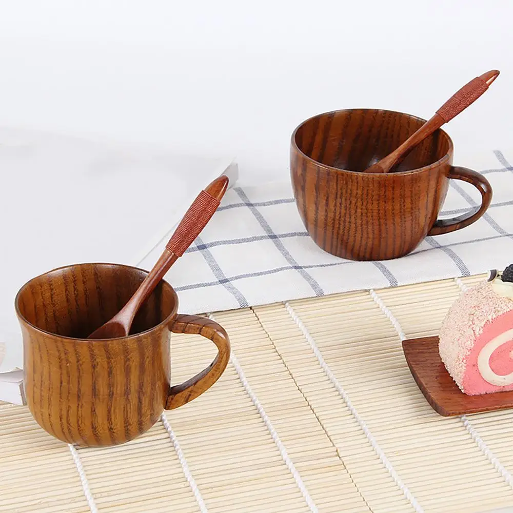 Hot Sale Japanese Style Natural Wooden Cup Reusable Environmental Protection Tea Coffee Milk Wine Cup Heat Insulation Water Cup