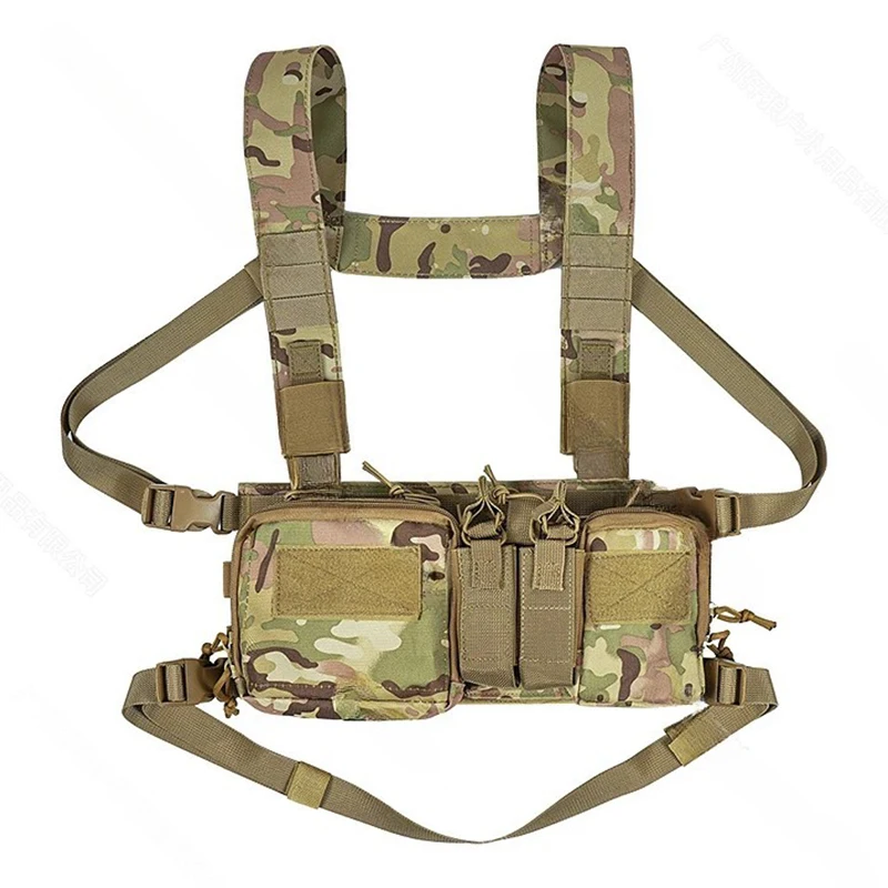 Tactical Chest Vest Rig Bag, Treinamento de campo Molle Vest, Multifuncional Camuflagem Strap, Multi-bolso Outdoor Camping, CS Match Bag