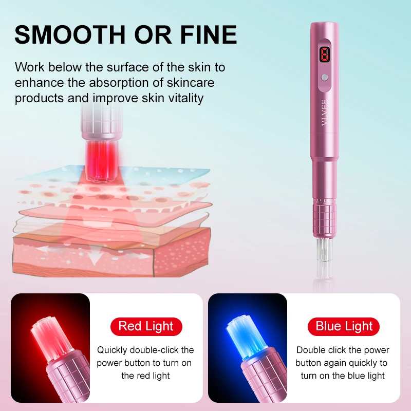 VLVEE Professional Facial Nano Beauty Pen With 10pcs Round Cartridges Skin care tools 6 Gears Adjustment For Women Home Use