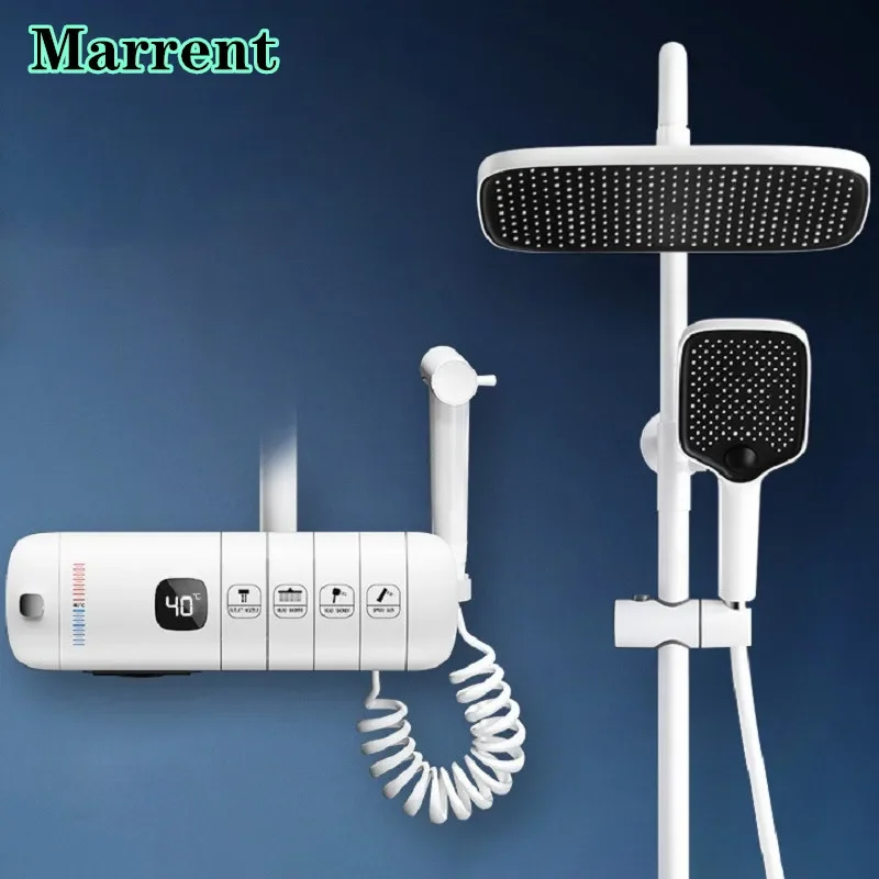 

Thermostatic Piano Digital Shower System 12 Inch Square Rain Shower Head Wall Conceal Hot Cold White Digital Bathroom Shower Set