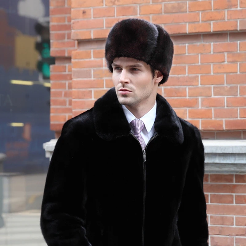 Winter Hat For Men Genuine Mink Fur Cap Male Thick Warm Winter Fur Hat Husband Gift Caps Good Quality Ear Muffs