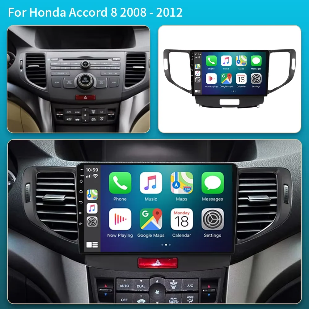 أندرويد 15 لهوندا أكورد 8 2008 - 2012 Carplay Auto 5G + WIFI نظام تحديد المواقع راديو السيارة الملاحة الوسائط المتعددة مشغل فيديو ستيريو BT DVD #6